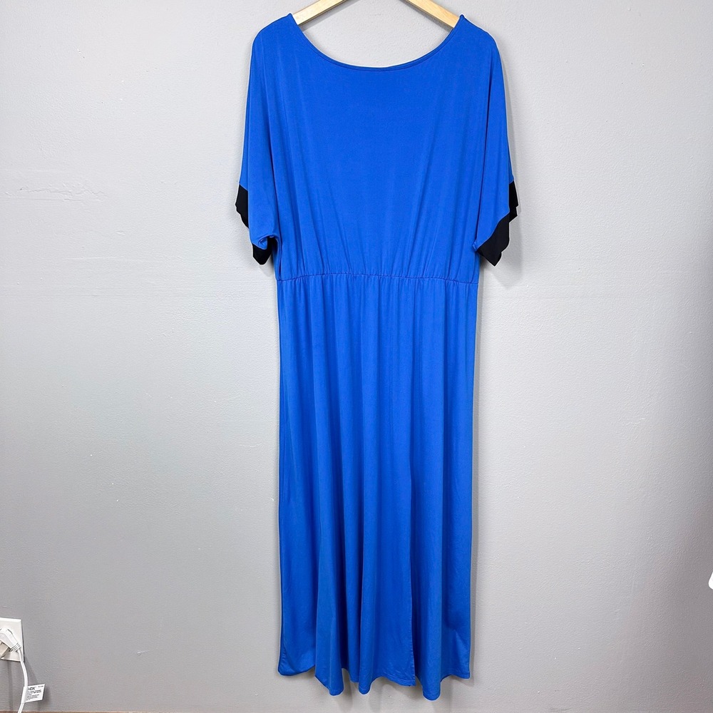Eloquii Maxi Dress Women Size 18 Cobalt Blue Dolman Sleeve Contrast Cuff Slit